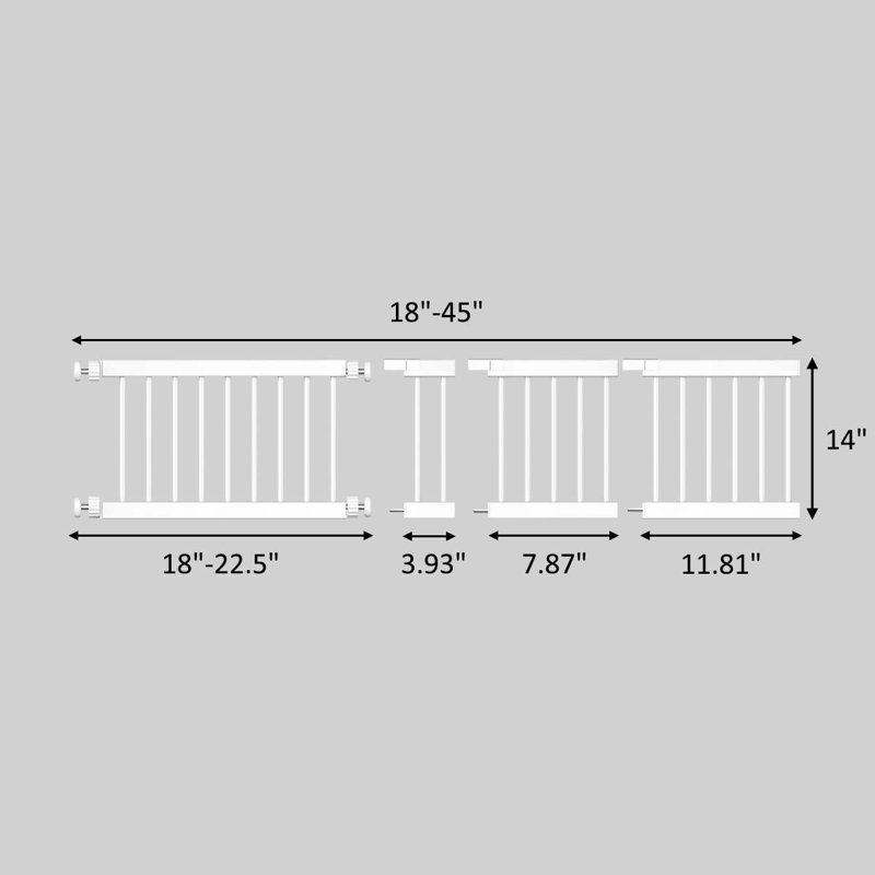 Porte pour chien réglable en métal 14 po, Blanc, H 14 po x l (18 po à 45 po) x P 1,38 po