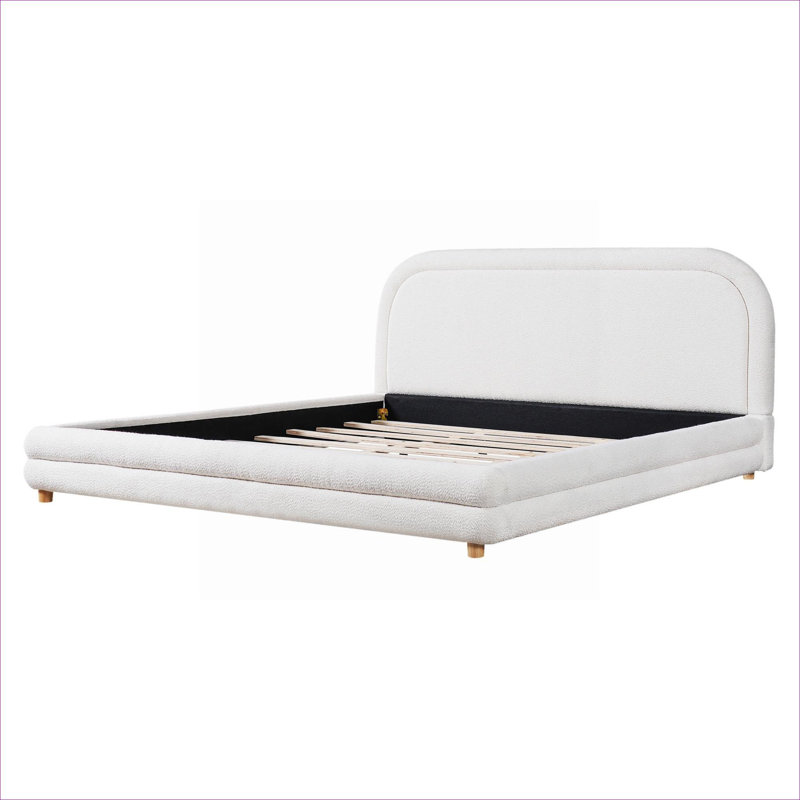 Structure de lit tapissier de luxe très grand Boucle avec tête de lit courbée épaisse en bois massif blanc doux