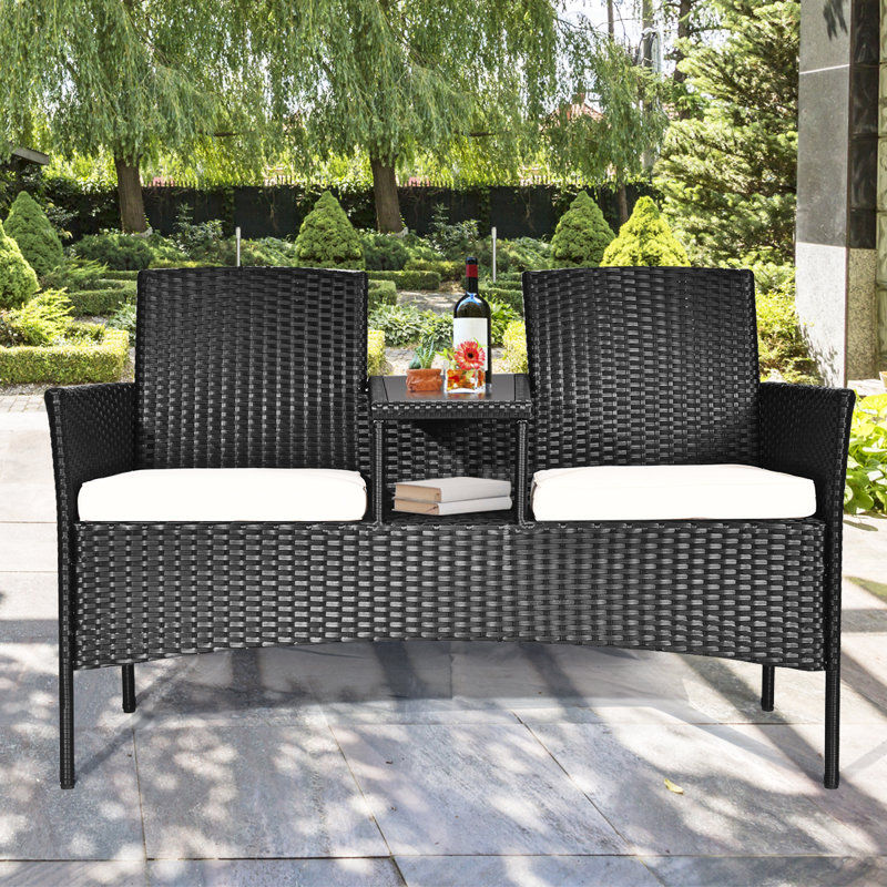 Ensemble de conversation d'extérieur en rotin de 54,5 po de large avec table, Blanc