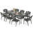Meetwarm 9-Piece Outdoor Patio Dining Set For 8, All Weather Cast Aluminum Patio Funiture Table And Chairs Set- 94.5" Rectangular Table With 2" Umbrella Hole And 8 Chairs For Garden, Dark Bronze