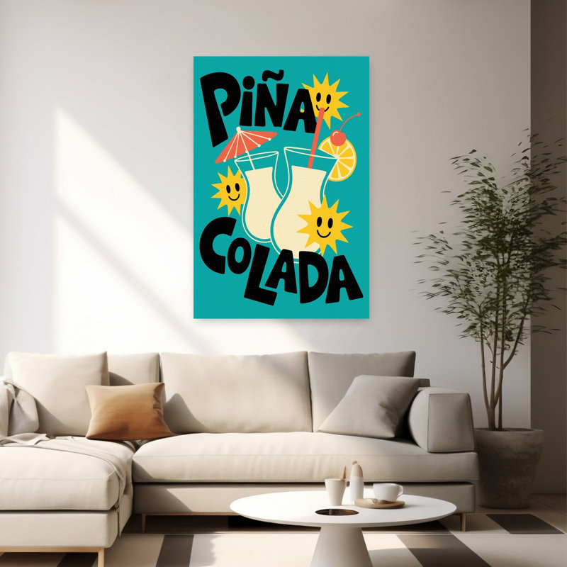 «Happy Piapa Coladas», art mural rétro rétro et vibrant, H 60 po x l 40 po