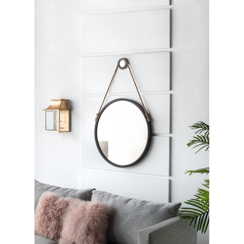 Miroir mural rond avec sangle de corde durable et cadre en métal robuste