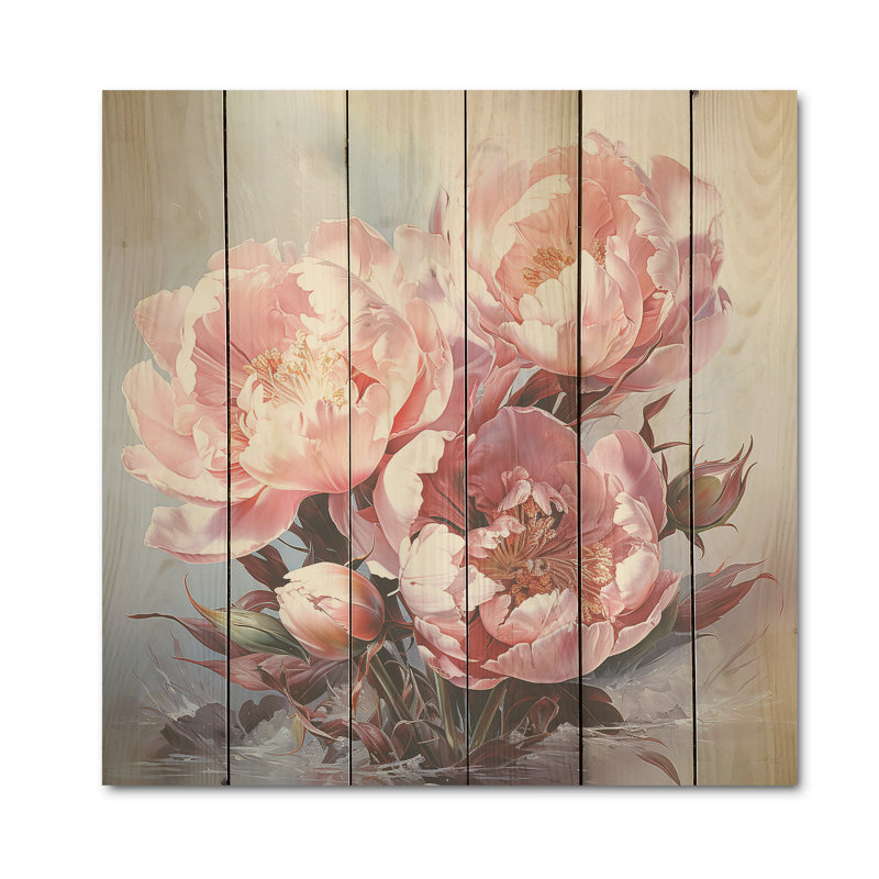 Tulipes, charme en hiver - Tulipes, panneau mural en bois sur bois de pin naturel, H 36 po x l 36 po