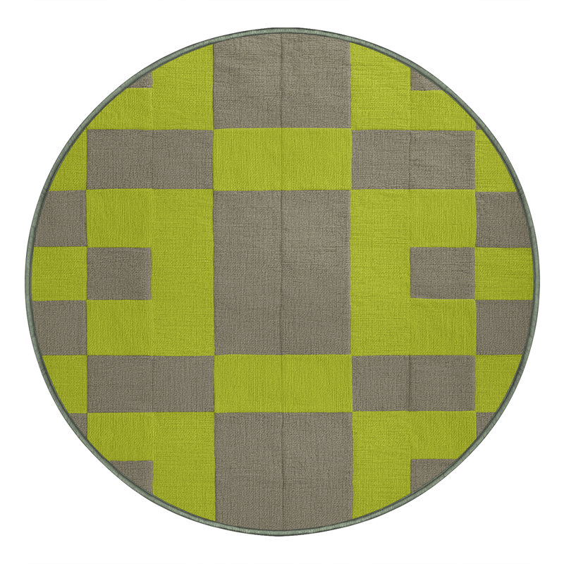 Machine Washable Checkered Green Area Rug, Round 7'