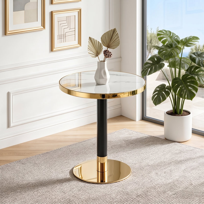 Table bistro 23,6 po Modern Luxury, White/Black/Gold