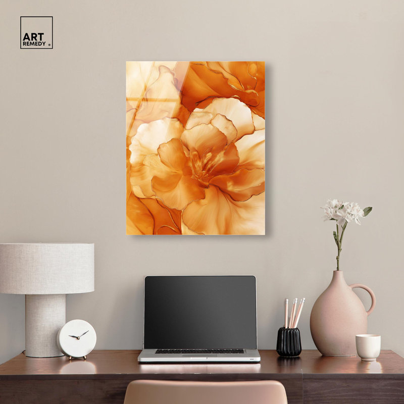 Sunlit Bloom I Acrylique Floral Abstracts par Art Remedy, prêt à être accroché, H 24 po x l 20 po