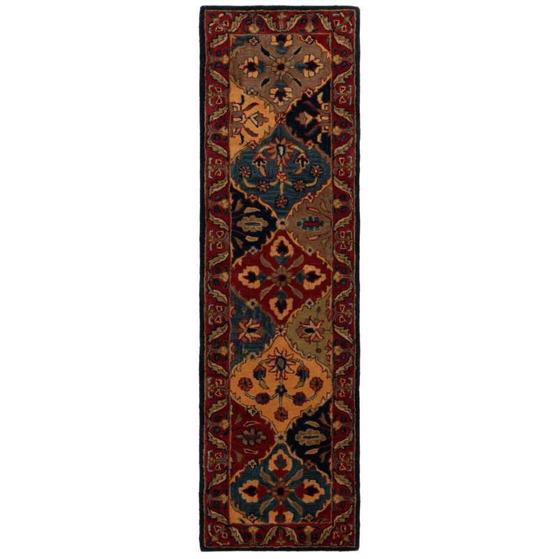 Scarlata Hand Tufted Wool/Cotton/Latex Geometric Rug in Blue/Red, Runner 2'3" x 8'