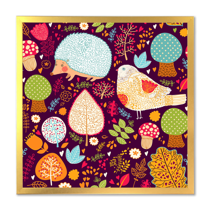 Formes abstraites dans des couleurs rétro vibrantes - Impression sur toile, H 16 po x l 16 po, Cadre doré