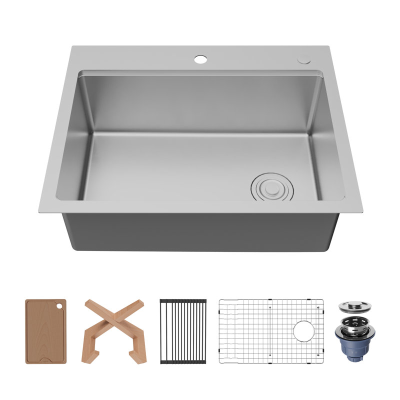 Karran Fusion Top Mount 28-in x 22-in Stainless Steel Single Bowl Workstation Kitchen Sink
