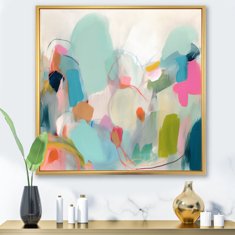 Pink Blue Minimalims Fludity III Framed On Canvas Print, 36" H x 36" W x 1.5" D, Floater Framed, Gold