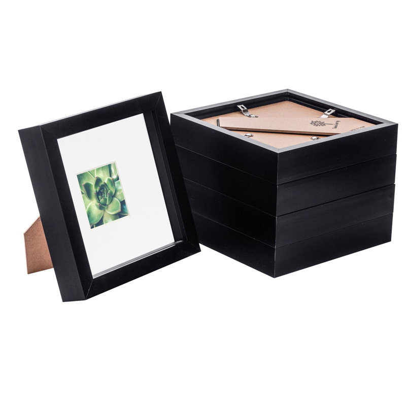 Bevelled Shadow Box Picture Frame with Mat, 17.5cm H x 17.5cm W x 3.5cm D, Black/White