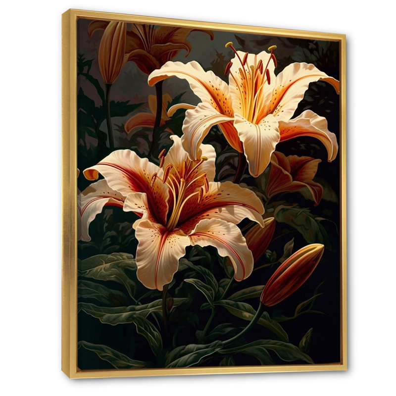 Crème lys artistique II - impression, H 32 po x l 16 po x P 1 po, Cadre flottant doré