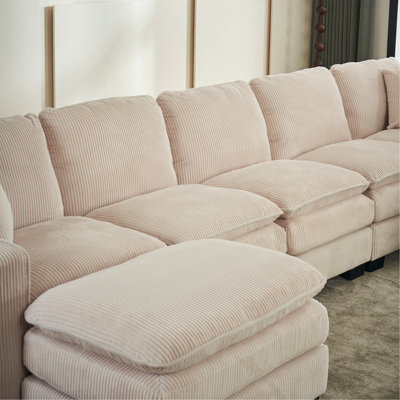 Canapé modulaire moderne en U à 6 places avec un repose-pieds et trois coussins décoratifs, canapé modulaire pour le salon, canapé en velours côtelé