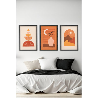 Ensemble de 3 panneaux décoratifs élégants en bois aggloméré, cadre en bois massif, 13,4 x 19,3 x 0,6 pouces | Œuvre d'art 100% MDF avec impression numérique | Parfait pour le salon, la chambre à coucher et le bureau, design élégant et moderne