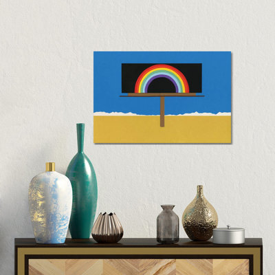 Panneau d'affichage du désert avec arc-en-ciel - reproduction d'art murale - toile tendue
