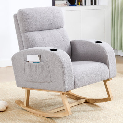 Upholstered Teddy Rocking Chair with Large Pockets and Cup Holder by Isabelle & Max