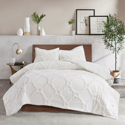 Luxueux ensemble d'édredon géométrique en chenille de coton touffeté pour très grand / très grand californien, hypoallergénique et certifié OEKO-TEX