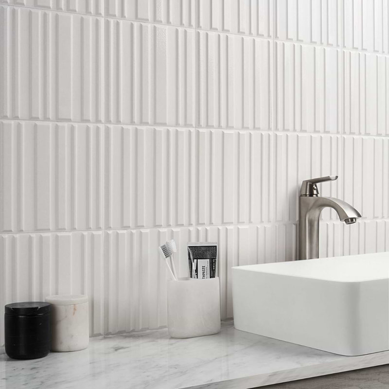 Sydney 8x16 3D Mixed Finish Ceramic Tile, White