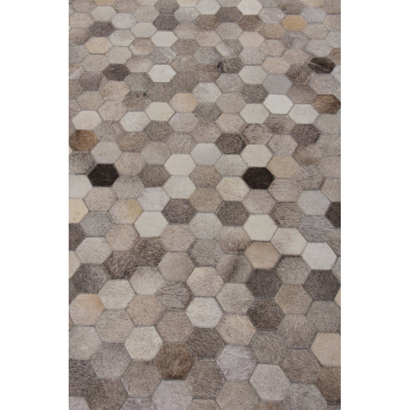 Natural Hide Cowhide Geometric Area Rug in Gray/Beige/Brown, Rectangle 8' x 11'
