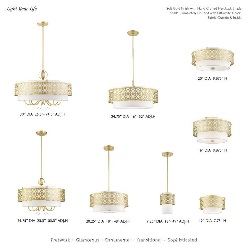 Calinda Soft Gold Drum LED Semi-Flush Mount with Handcrafted Shade