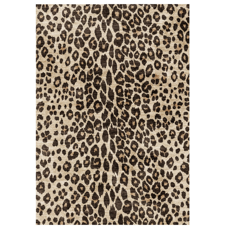 Tapis rayé à motif animal léopard brun, ivoire et rayé moderne Rayna Lennie, Rectangle 7 pi 10 po x 10 pi