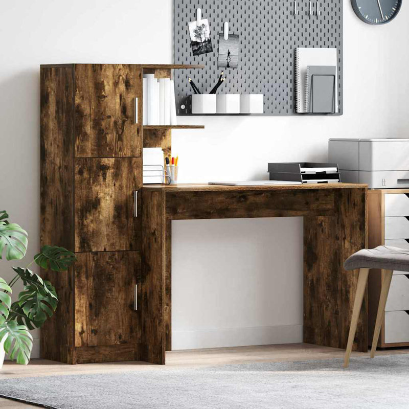 Desk With Storage With Door 2 Pcs 102 X 50 X 124 Cm, Smoked Oak
