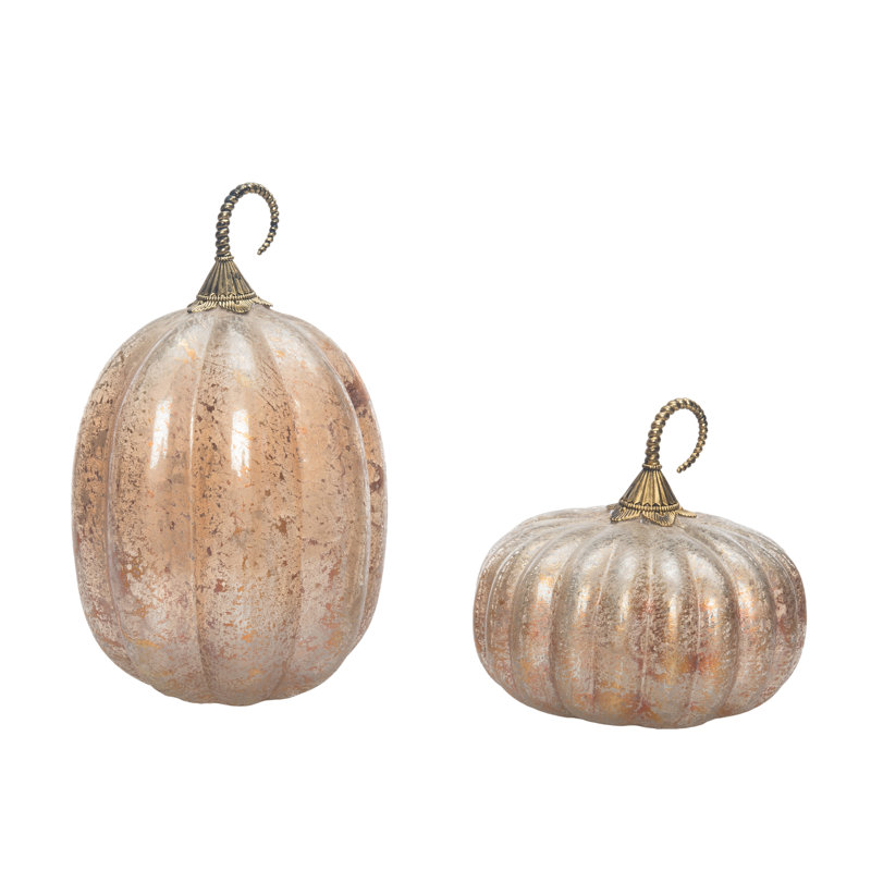 Ensemble de 2 citrouilles à récolte orange de 11,5 po Gracie Oaks Glass