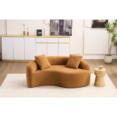 Orange Chenille Sectional In S - Curved Shape, Dual Depth 21.3" & 26.8", No Assembly, Ideal For Compact Spaces, 66.9" L, 400 Lbs, High Resilience Foam, Medium Soft Seat, Pillow Back, Flared Arms,