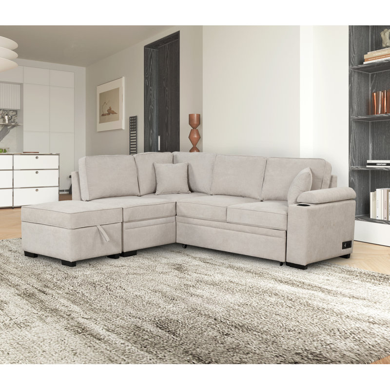 Canapé-lit à accoudoirs carrés en velours 87,4 po Shanet, Velours beige