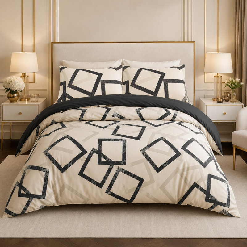 Pamposh Microfiber Duvet Cover Set, King Size Bed (230 x 220 cm), Taupe & Black