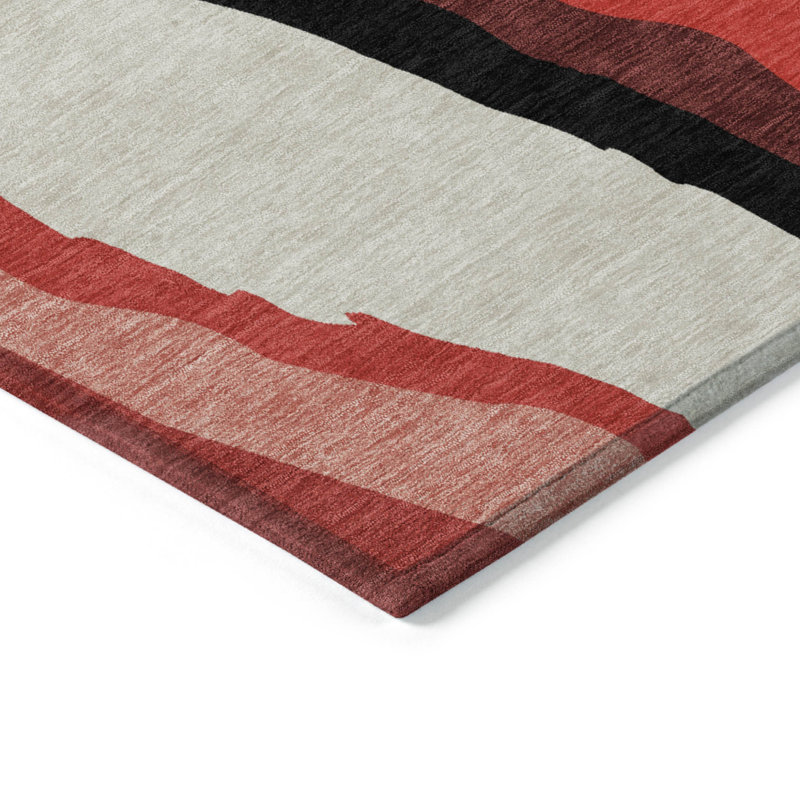3' X 5' Red Abstract Washable Indoor Outdoor Area Rug