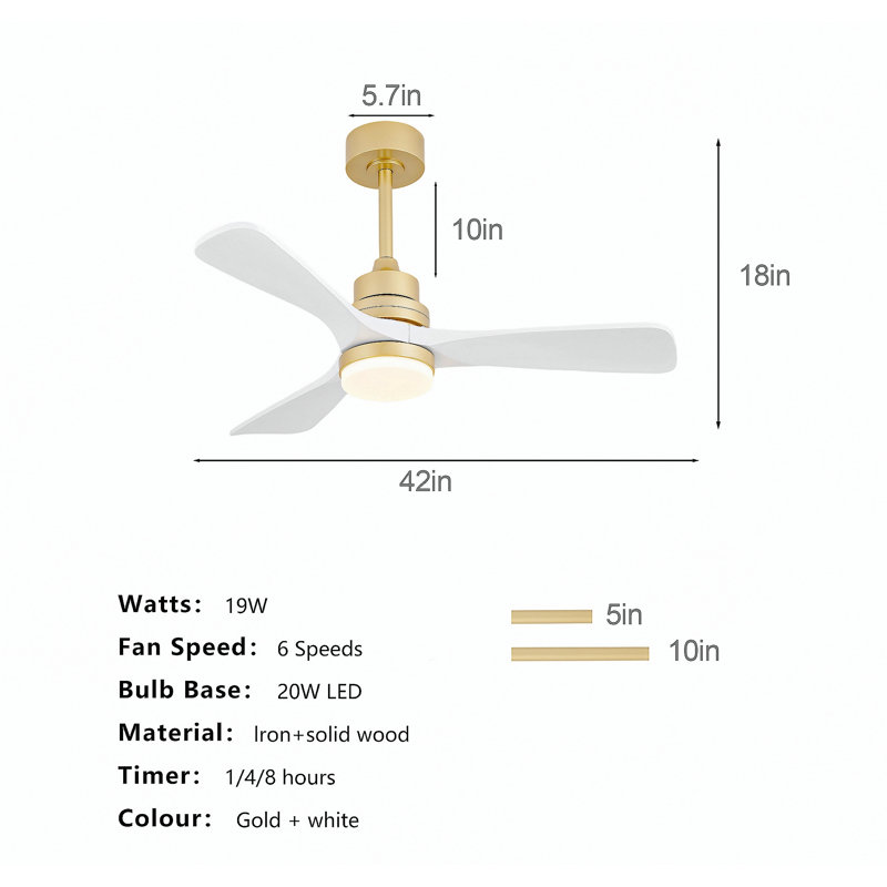 Ventilateur de plafond de 41 pouces avec lumière, 3 pales en bois massif, télécommande, moteur à courant continu réversible à 6 vitesses pour le salon, la chambre à coucher et la salle à manger