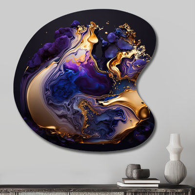 Abstract Marble Geode Purple II - Abstract Liquid Ink Drop Shape Metal Wall Sculpture