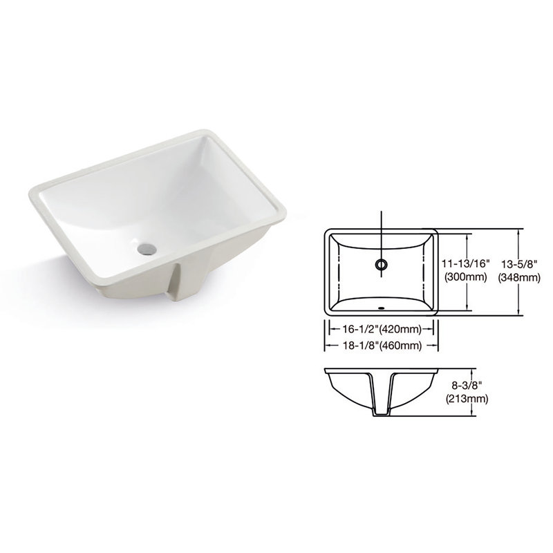 Glossy White Ceramic Rectangular Undermount Bathroom Sink