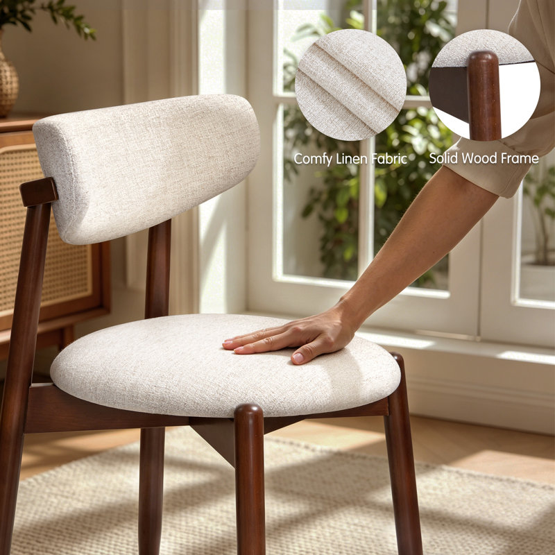 Chaises de salle à manger rembourrées en bois massif (ensemble de 4), Cream, Brown