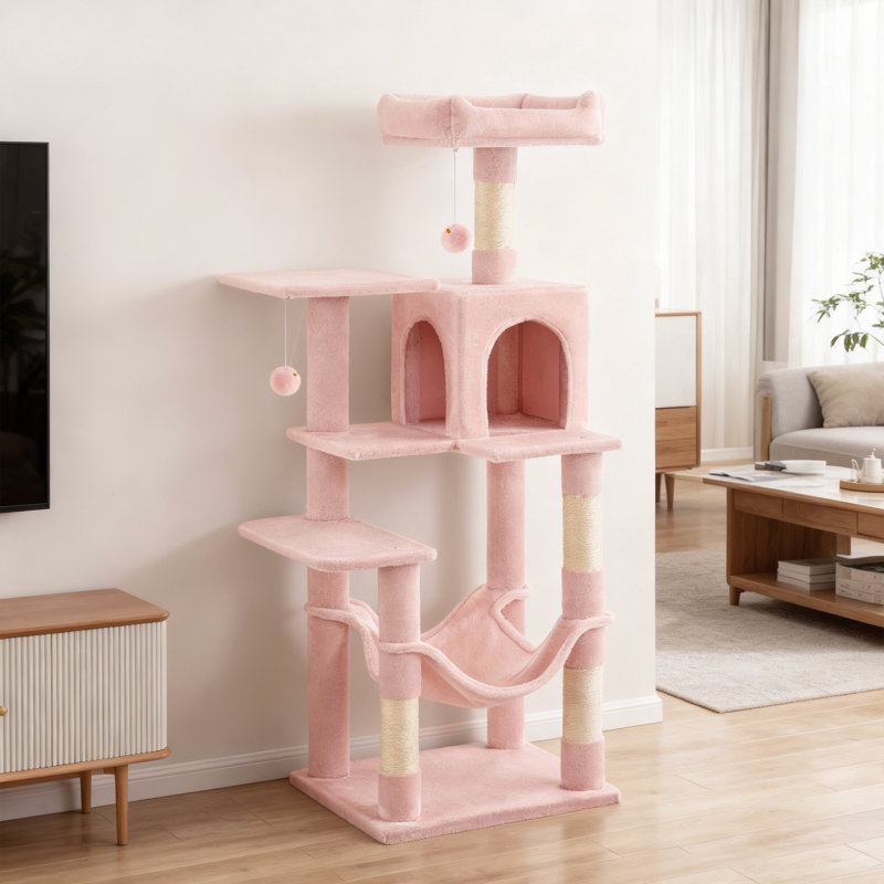 Maison pour chat à plusieurs niveaux, 57" H x 18" W x 22" D, Pink