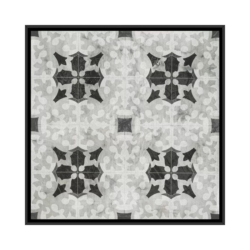 « boho luxe tile v », reproduction d’impression sur toile tendue, H 18 po x l 18 po x P 1,5 po, Toile avec cadre noir