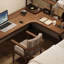 Bureau en fer massif en forme de L brun noyer + noir-2103132928