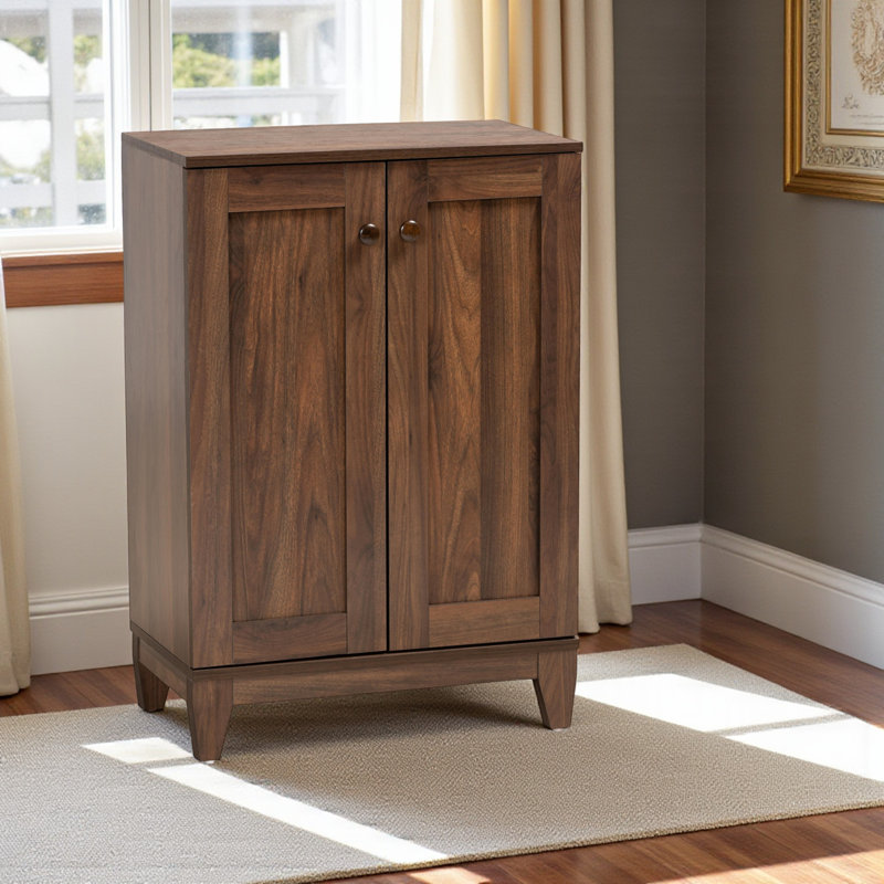 Nera Shoe Storage Cabinet in Walnut Brown Finish, 34.34'' H X 23.34'' W X 12.87'' D