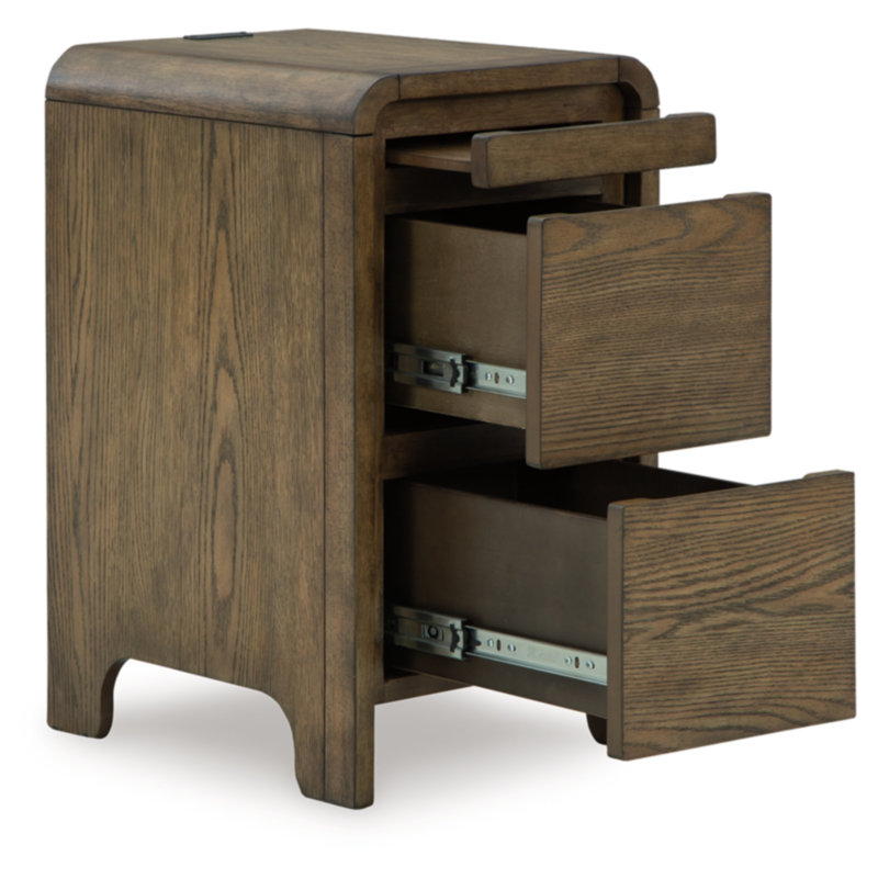 Light Brown Wood Rectangular End Table with Storage and USB Ports