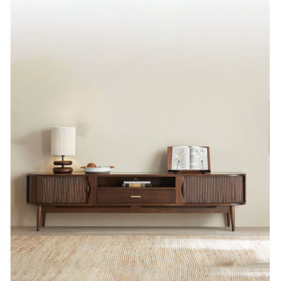 Brown Roll-Up Cabinet Doors Solid Wood TV Stands