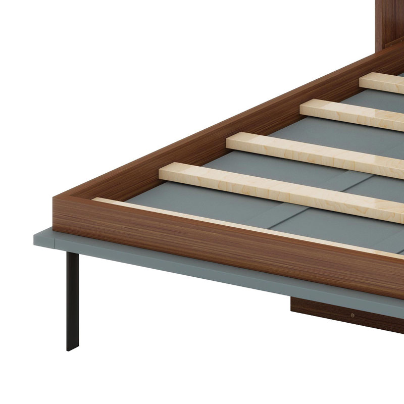 Lit escamotable avec bureau escamotable Murphy, Noyer / gris