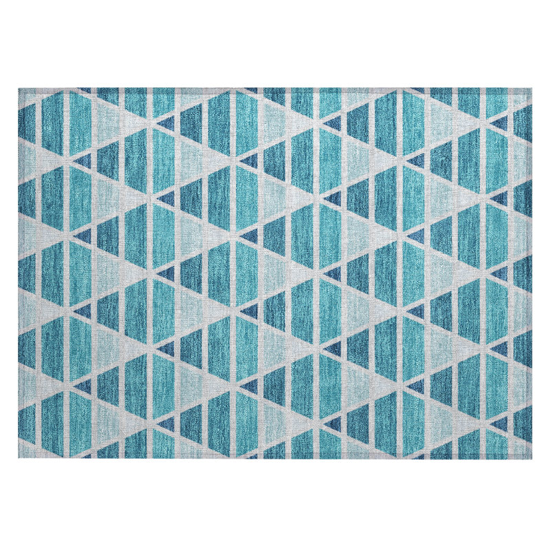 Machine Washable Indoor/Outdoor Chantille ACN2734 Geometric Rug, Teal, 1'8" x 2'6"