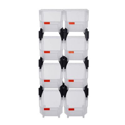 Paquet de 8 bacs de rangement empilables en plastique transparent de 10,9 x 5,5 5,1 pouces, idéal pour les petits accessoires de garage avec pilier renforcé