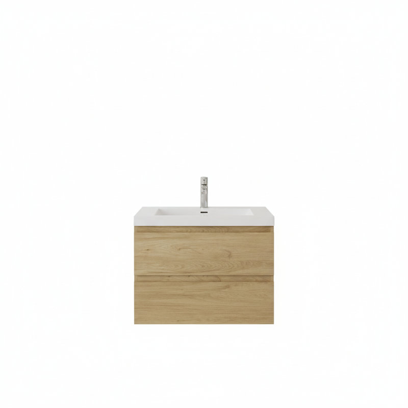 Meuble-lavabo flottant de 30 po avec lavabo, armoire murale, surface solide, tiroirs à fermeture en douceur, finition chêne naturel