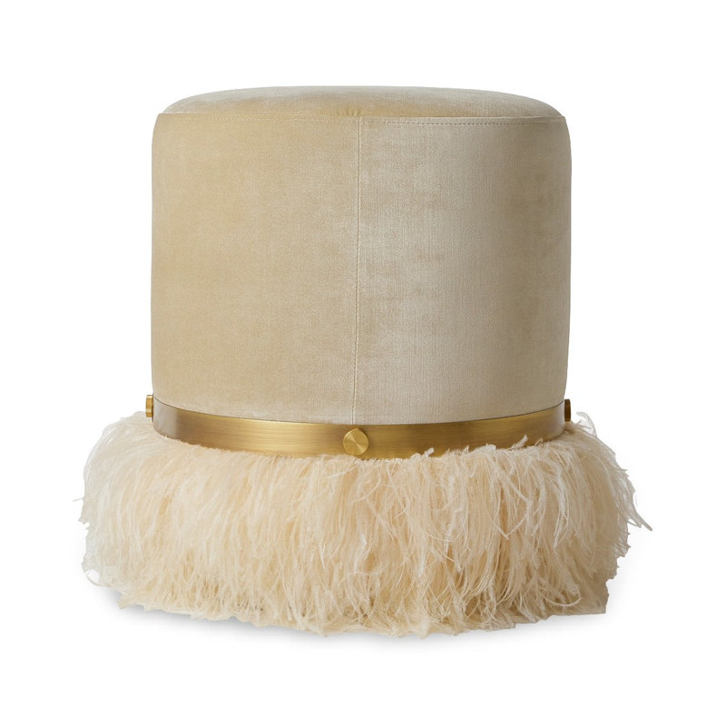 Ostrich Fluff Pouf, Porcelain/Cream