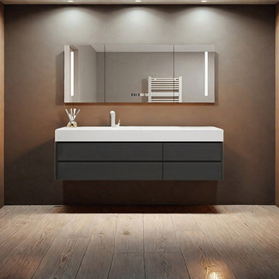 Creamy style smart bathroom cabinet