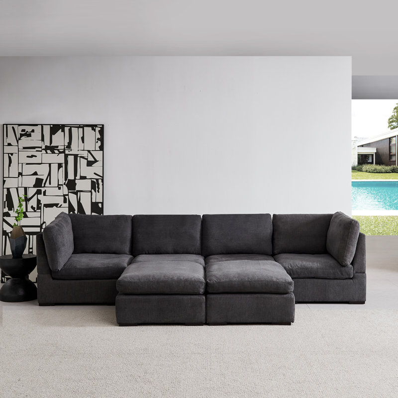 Canapé modulaire en tissu 6 pièces Keefe, Tissu gris