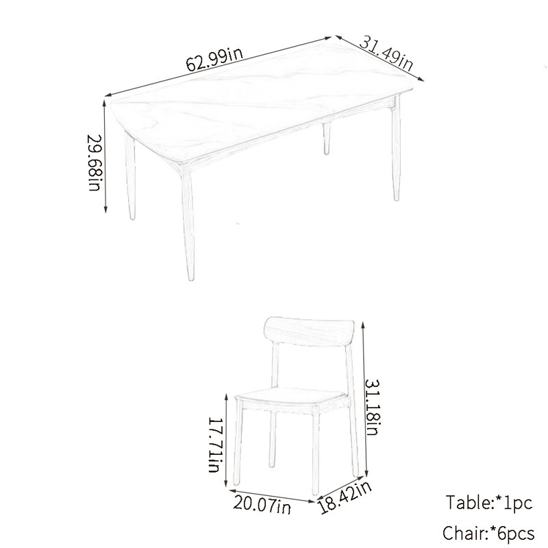 Simple modern rockplate dining table sets, 29.68"H x 62.99"L x 31.49"W