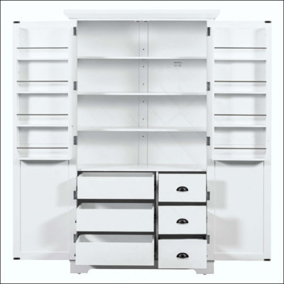 Shaker Style Kitchen Pantry With Drawers, Freestanding Cupboard Storage Cabinet With Door Shelves, Adjustable Shelves And Pull-Out Trays
